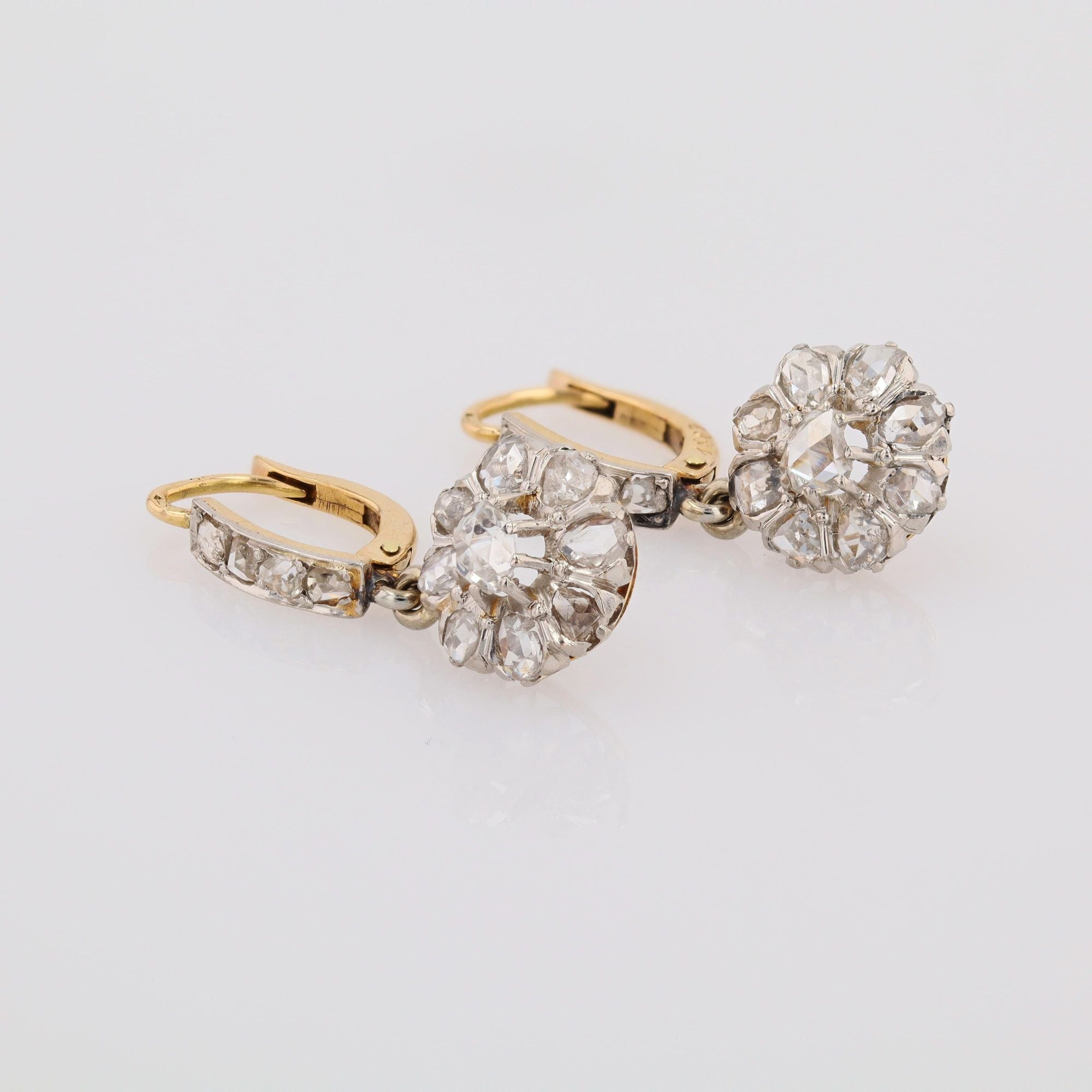 Boucles d'oreilles anciennes diamants pendantes