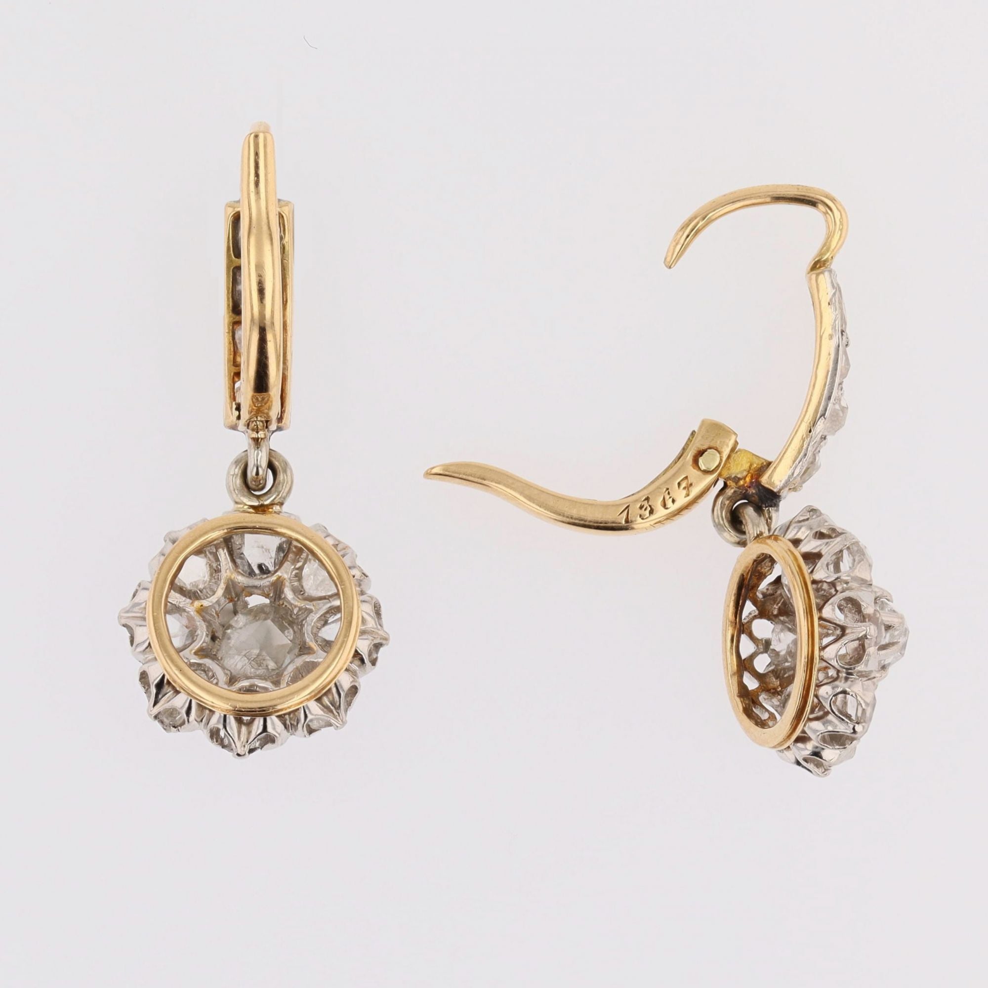 Boucles d'oreilles anciennes diamants pendantes