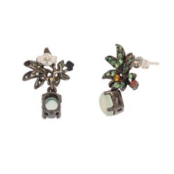 Earrings prehnite garnets on silver blackened