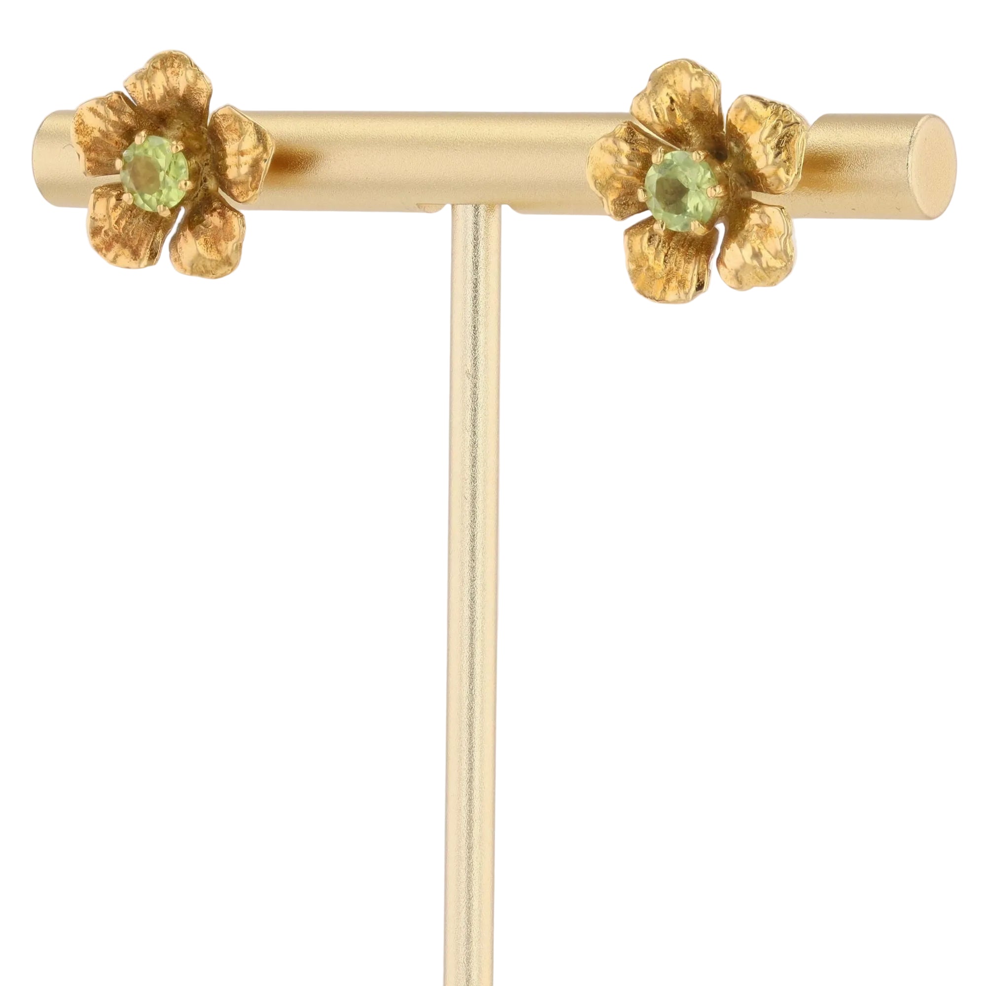 Boucles d'oreilles puces fleurs péridots