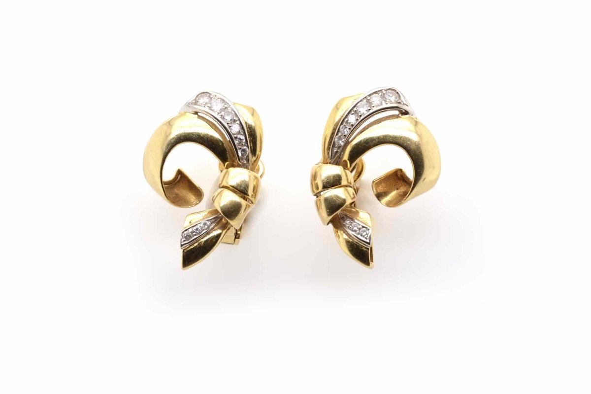 Boucles de style vintage en or jaune 18k et diamants - Castafiore