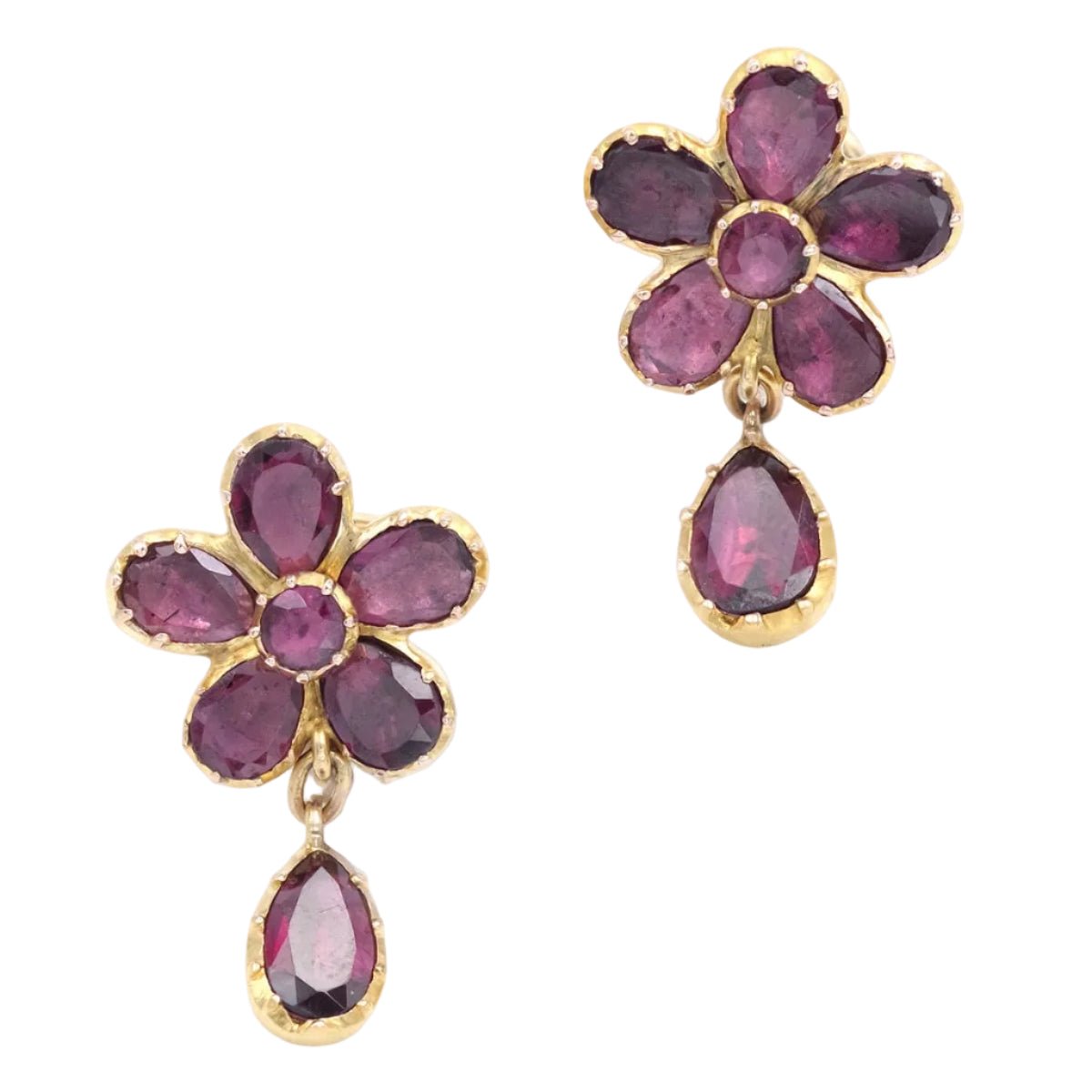 Boucles d'oreille en or jaune et grenats - Castafiore