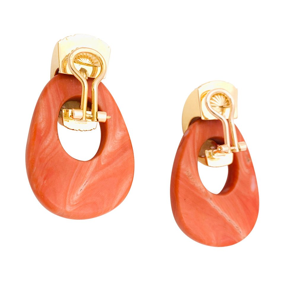 Boucles d'oreille vintage or jaune, diamants, corail - Castafiore