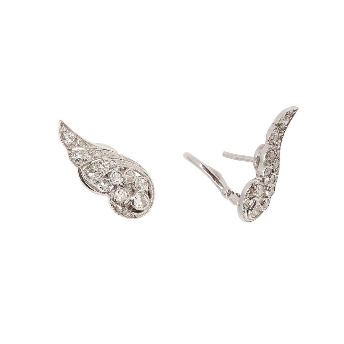 Boucles d'Oreilles Ailées Diamants Or Gris 18 Carats - Castafiore