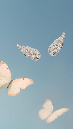 Boucles d'Oreilles Ailées Diamants Or Gris 18 Carats - Castafiore