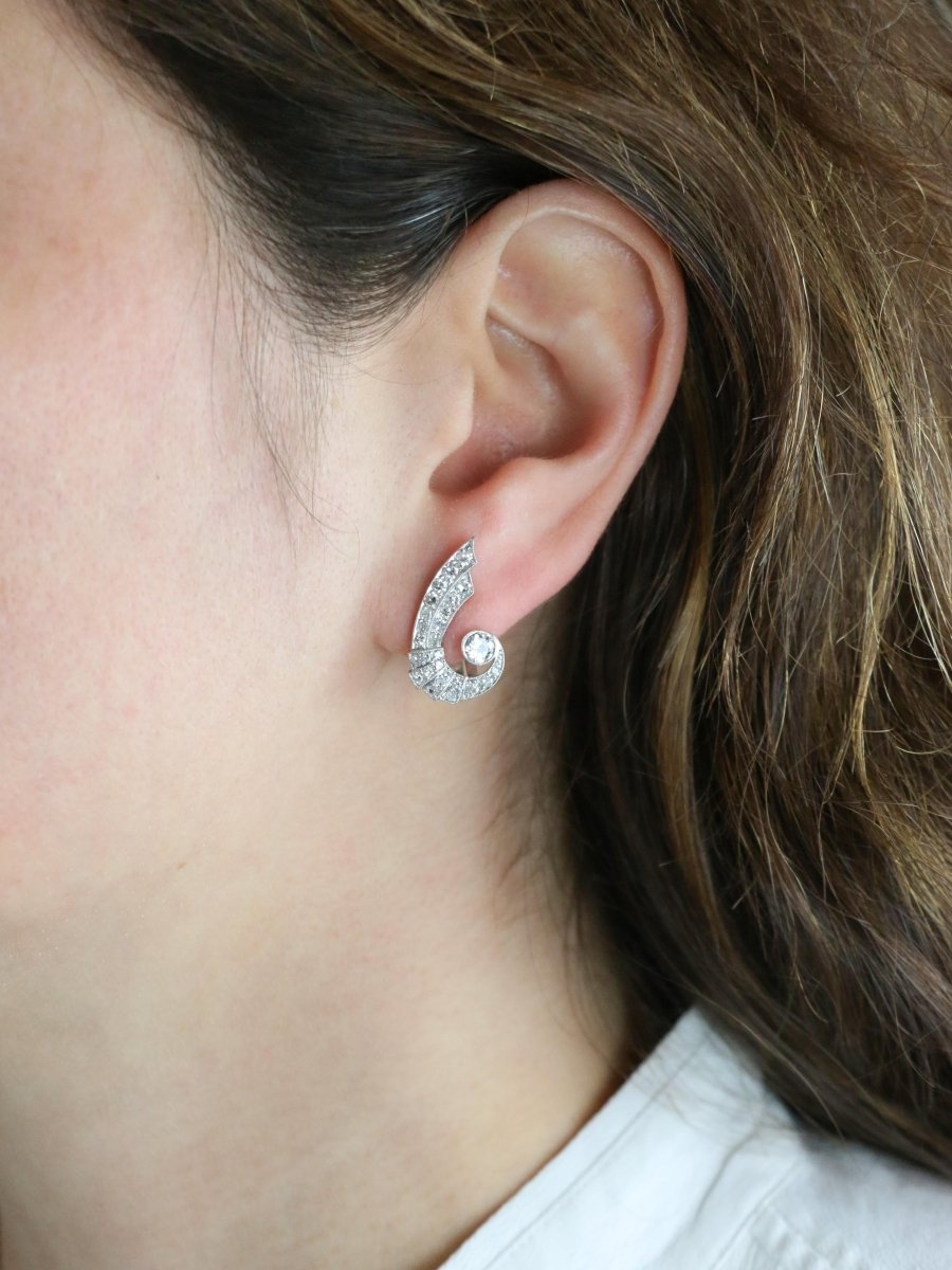 Boucles d'oreilles Ailes diamants Art Déco - Castafiore