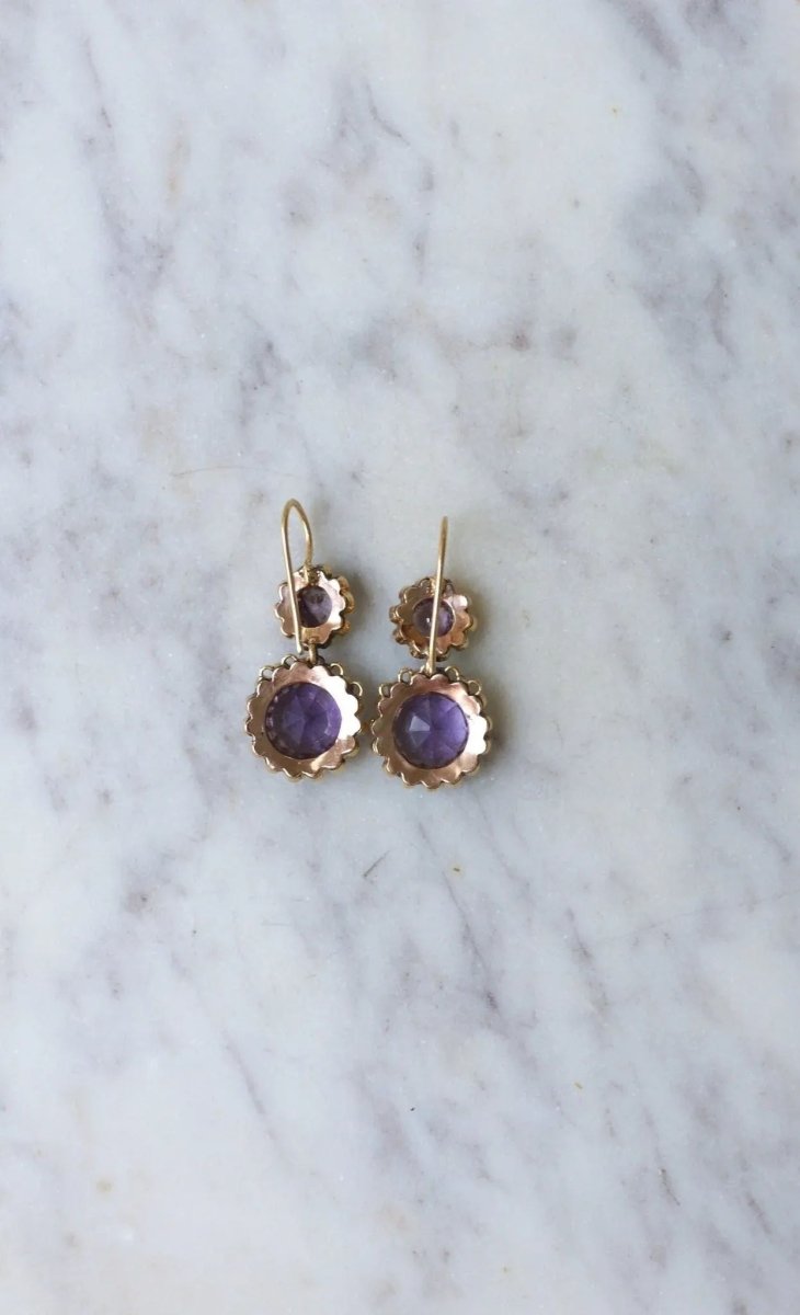 Boucles d'Oreilles Améthystes et Perles Or Rose - Castafiore