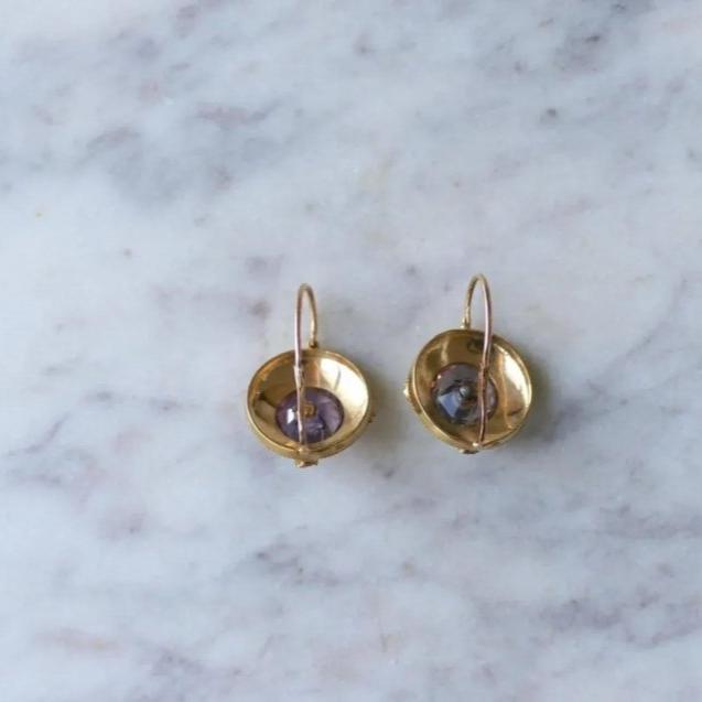 Boucles d'Oreilles Améthystes et Perles sur Or Jaune - Castafiore