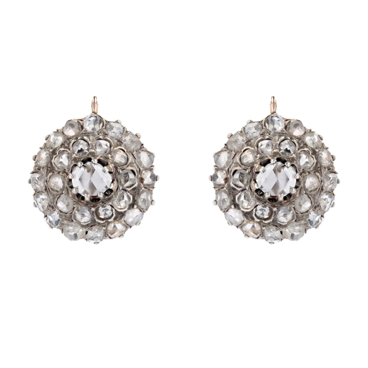 Boucles d'oreilles ancienne diamants taillés en rose en dormeuse - Castafiore