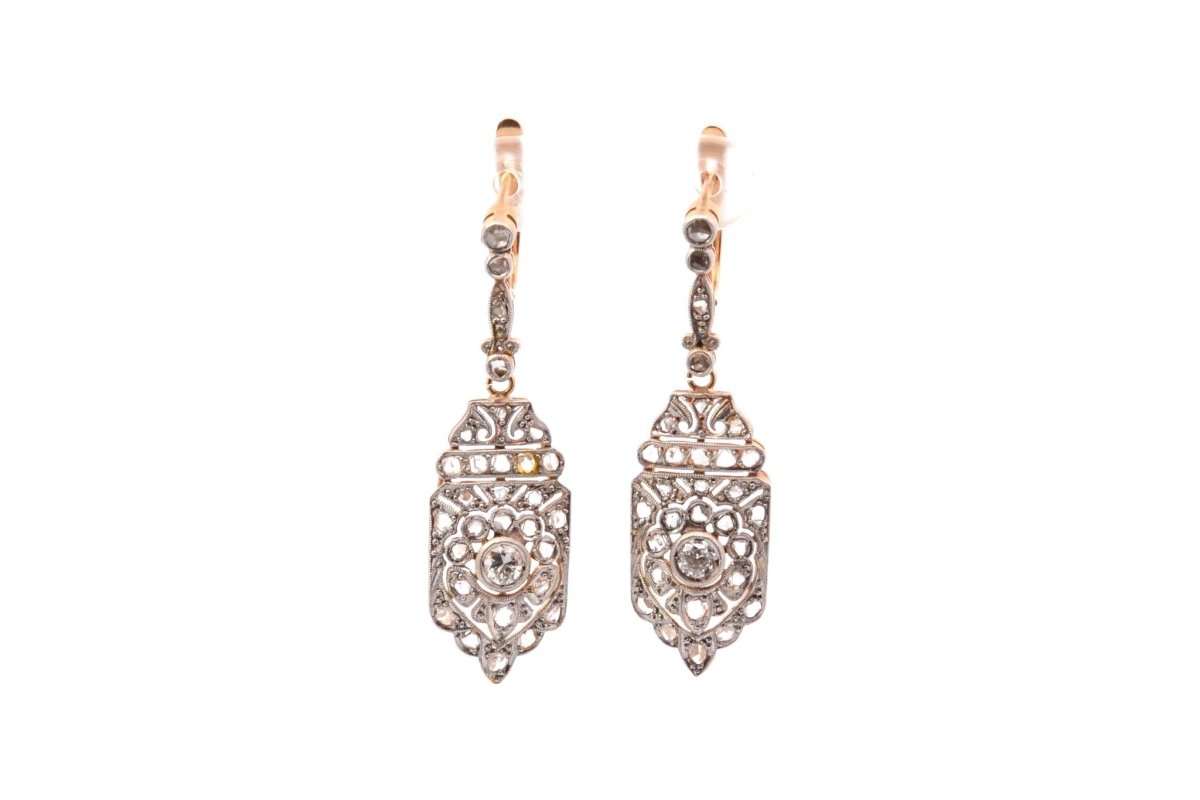 Boucles d'oreilles anciennes diamants en or - Castafiore