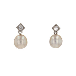Boucles d'oreilles ANCIENNES Diamants perles en or jaune - Castafiore