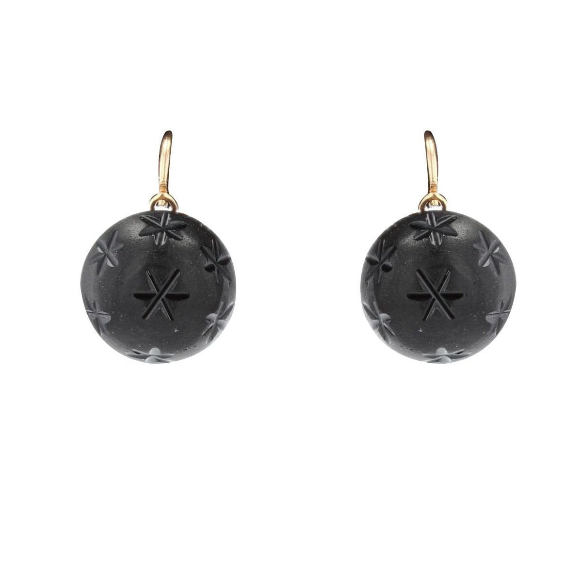 Boucles d'oreilles ANCIENNES Dormeuses en or jaune et jais - Castafiore