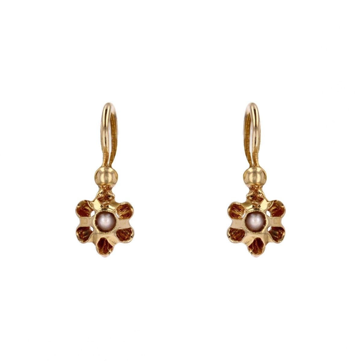 Boucles d'oreilles ANCIENNES Dormeuses en or jaune et perle fine - Castafiore