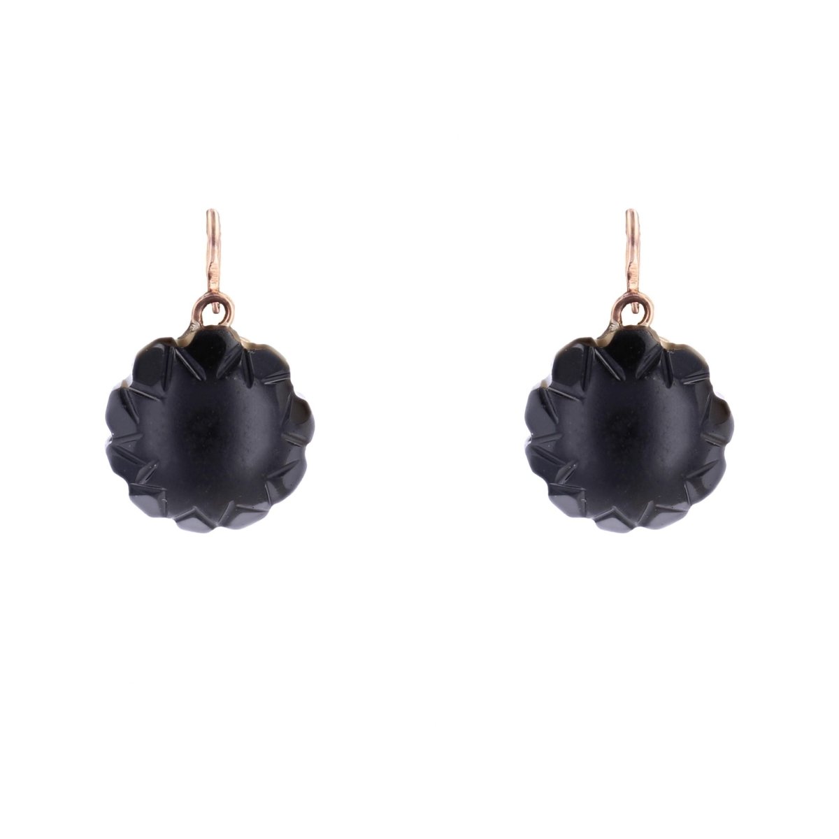 Boucles d'oreilles ANCIENNES Dormeuses en or rose et verre noir - Castafiore