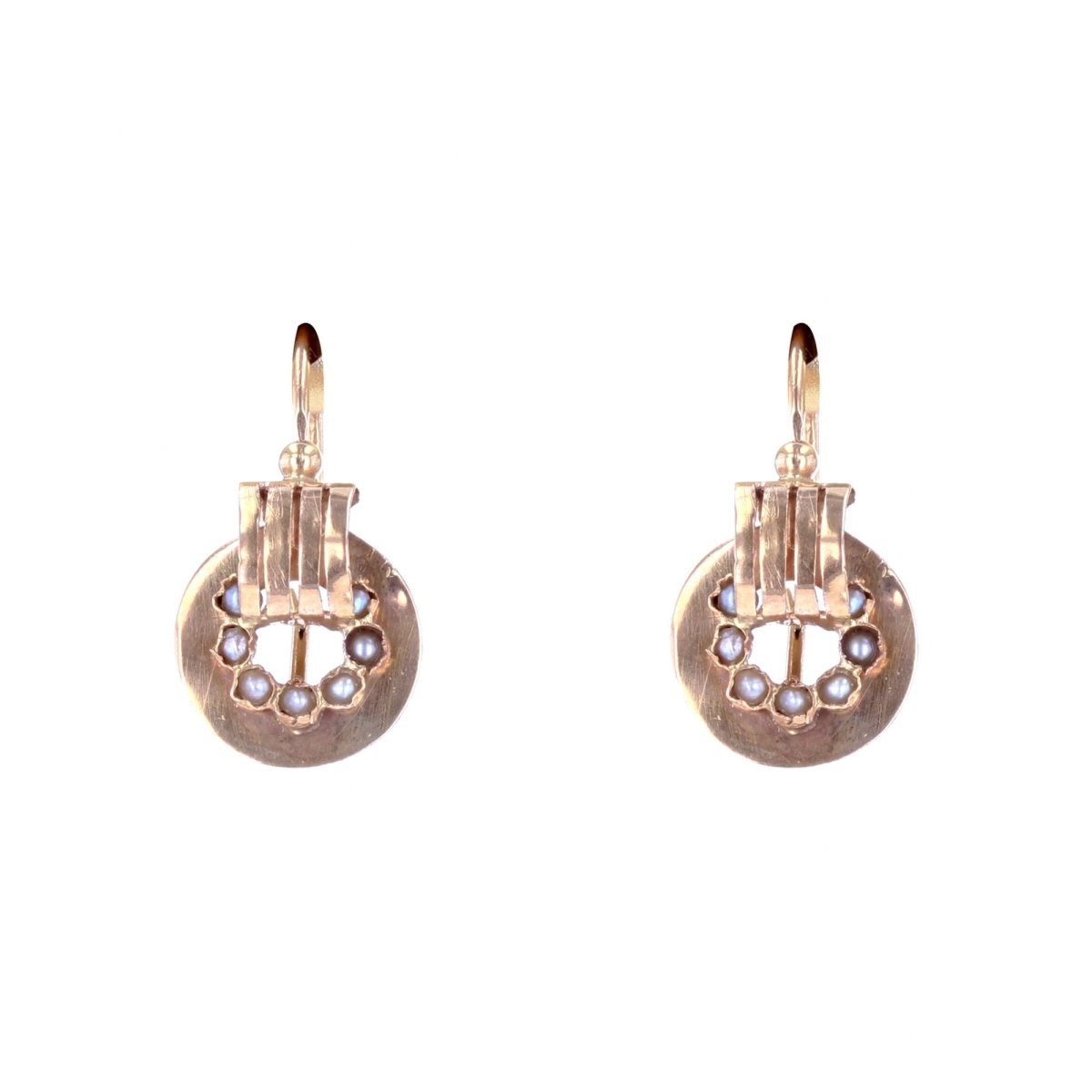 Boucles d'oreilles ANCIENNES Dormeuses en or rose perles fines - Castafiore