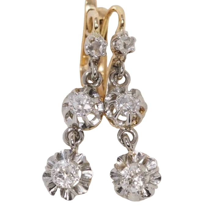Boucles d'oreilles anciennes en or jaune et diamants - Castafiore