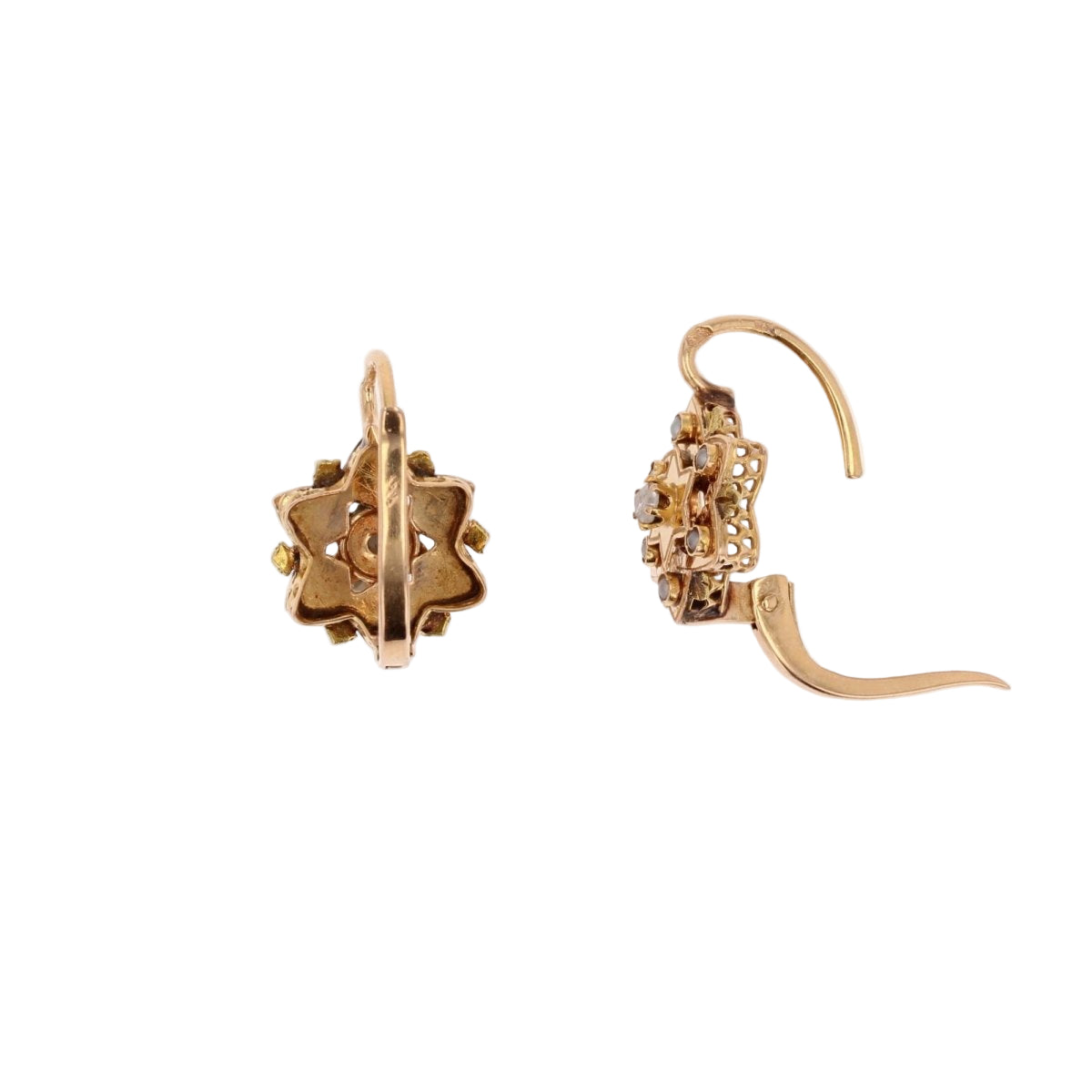Boucles d'oreilles ANCIENNES Étoile en or rose et diamants - Castafiore