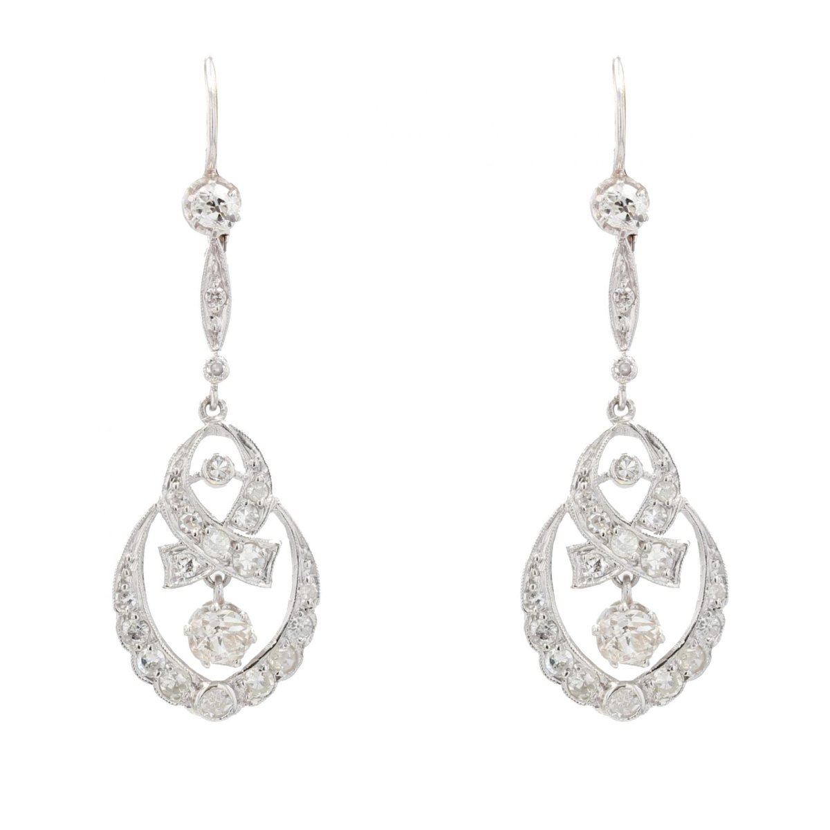 Boucles d'oreilles anciennes or blanc diamants - Castafiore