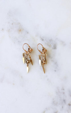 Boucles d'Oreilles Anciennes Pendantes Email et Perles - Castafiore