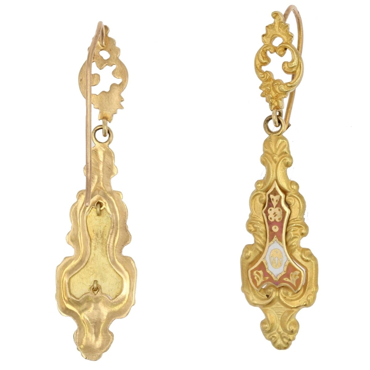 Boucles d'oreilles ANCIENNES Pendantes en or jaune et émail - Castafiore