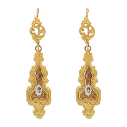 Boucles d'oreilles ANCIENNES Pendantes en or jaune et émail - Castafiore