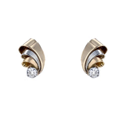 Boucles d'oreilles ANCIENNES Rubans en or jaune et blanc avec diamants - Castafiore