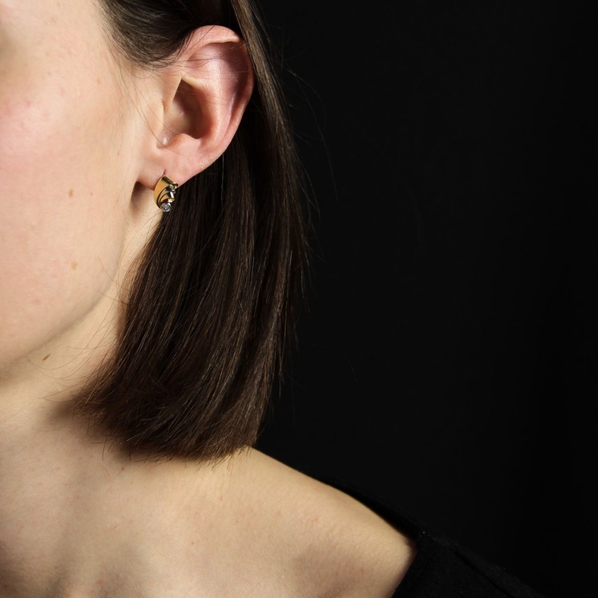 Boucles d'oreilles ANCIENNES Rubans en or jaune et blanc avec diamants - Castafiore