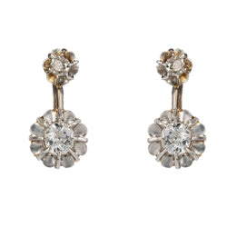Boucles d'oreilles ANCIENNES Trembleuses en or jaune et platine avec diamants - Castafiore