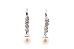 Boucles d'oreilles art déco diamants et perles de culture d'eau douce - Castafiore