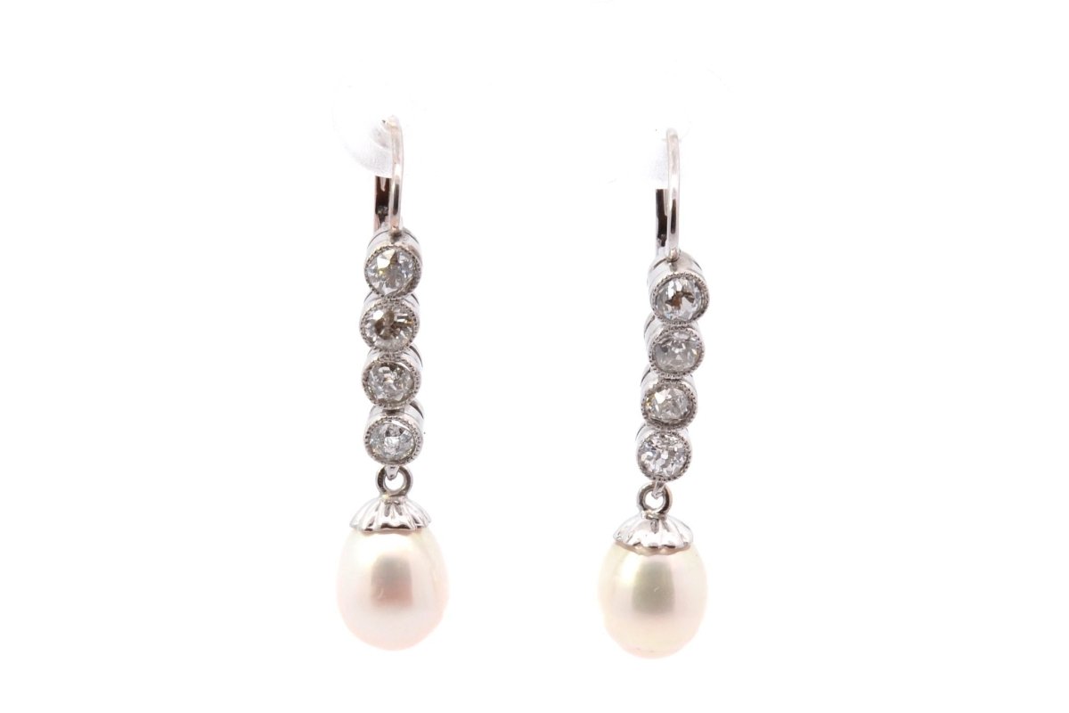 Boucles d'oreilles art déco diamants et perles de culture d'eau douce - Castafiore