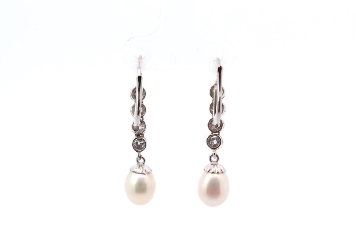 Boucles d'oreilles art déco diamants et perles de culture d'eau douce - Castafiore