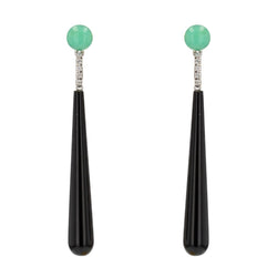 Boucles d'oreilles ART DÉCO en or blanc diamants onyx chrysoprases - Castafiore