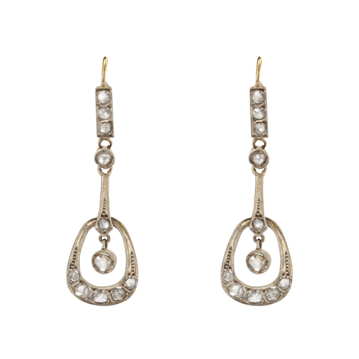 Boucles d'oreilles ART NOUVEAU Pendants en or jaune et blanc et diamants - Castafiore