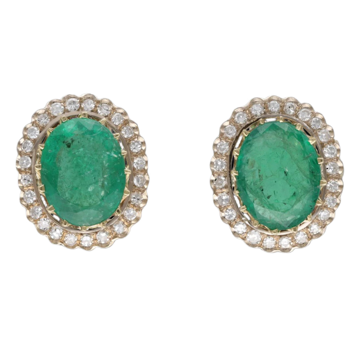 Boucles d'oreilles avec 8,0 Cts d'emeraudes et diamants en Or jaune 18 Cts vers 1970. - Castafiore