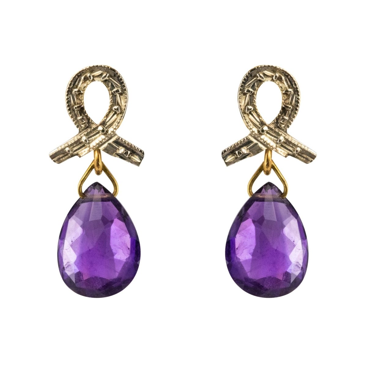 Boucles d'oreilles BAUME Noeud en or jaune et améthyste - Castafiore