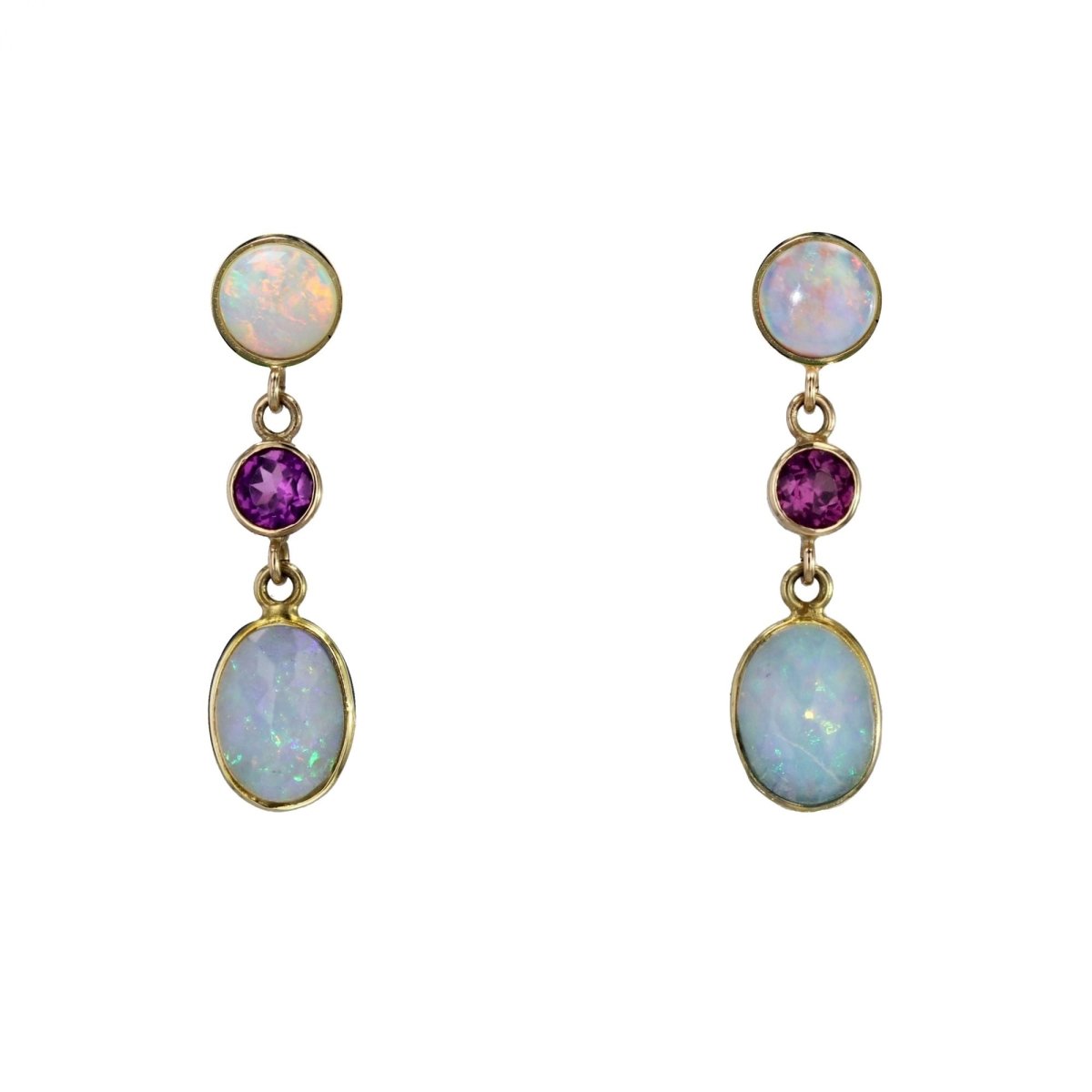 Boucles d'oreilles BAUME Pendantes en or jaune opales et grenats - Castafiore