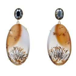 Boucles d'oreilles BAUME Pendants en or jaune agate et hématite - Castafiore