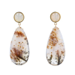 Boucles d'oreilles BAUME Pendants en or jaune agate et pierre de lune - Castafiore