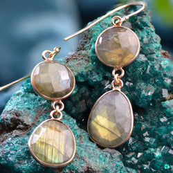 Boucles d'oreilles BAUME Pendants en or rose et labradorite - Castafiore
