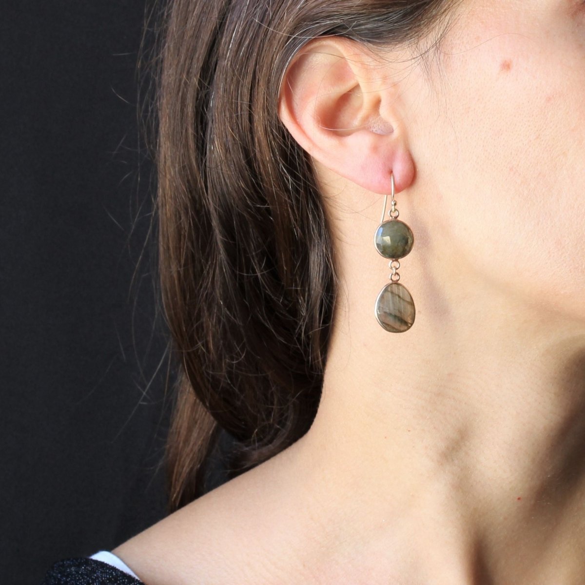 Boucles d'oreilles BAUME Pendants en or rose et labradorite - Castafiore