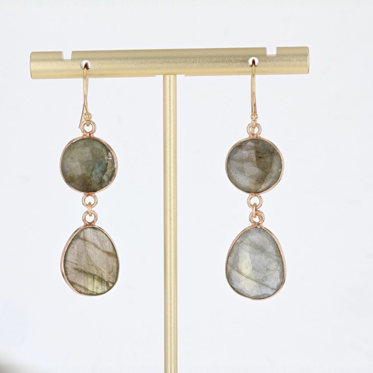 Boucles d'oreilles BAUME Pendants en or rose et labradorite - Castafiore