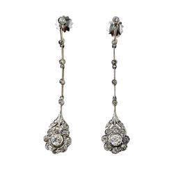 Boucles d'oreilles Belle Époque en platine, or jaune et diamants - Castafiore