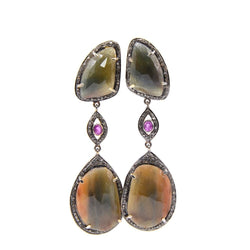 Boucles d'oreilles BOHEME longs pendants en argent et saphirs - Castafiore