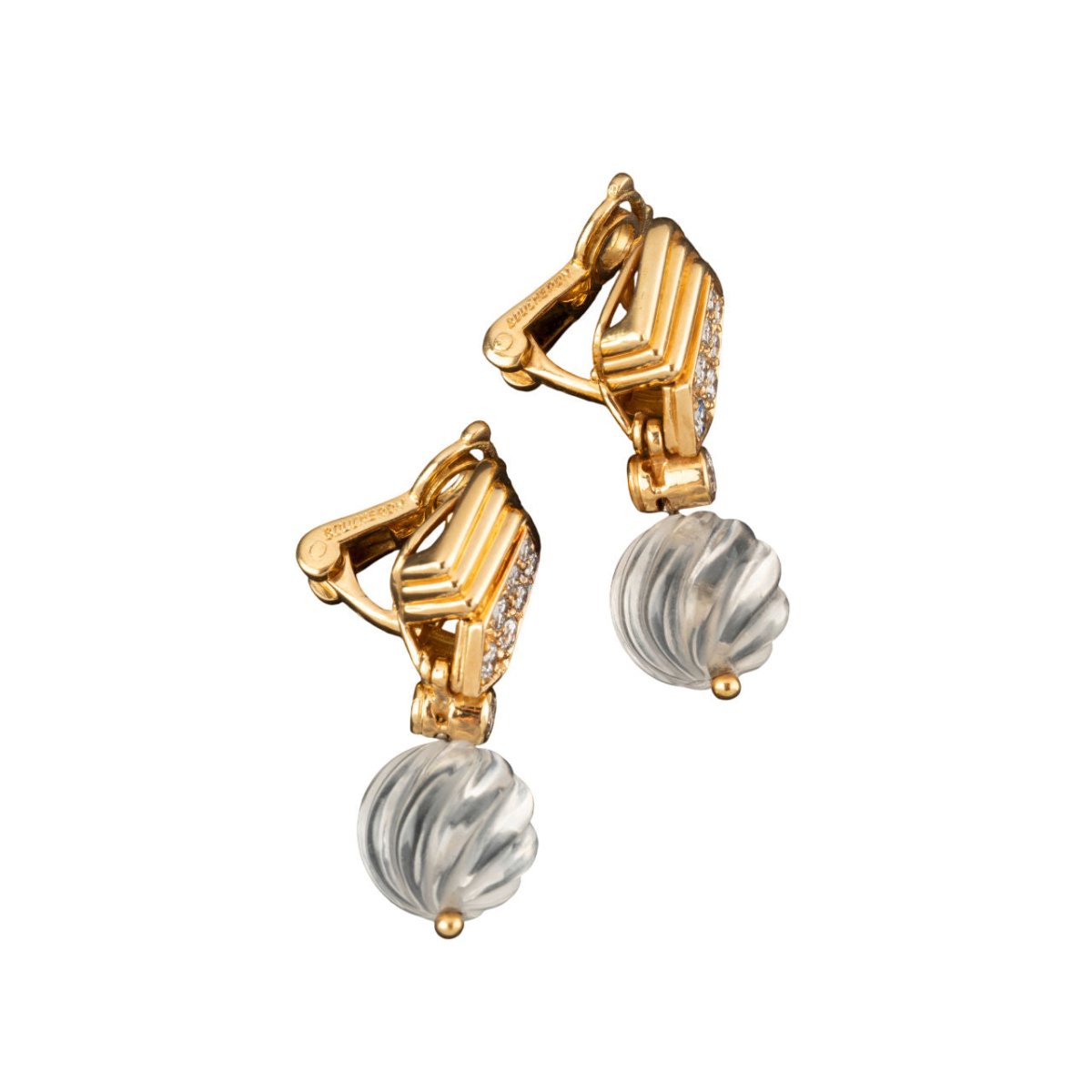 Boucles d'oreilles Boucheron Pendantes en or jaune, perle et diamants - Castafiore