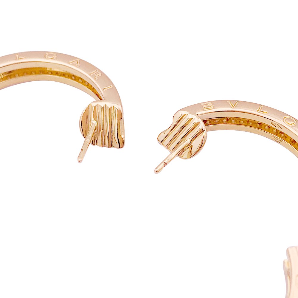 Boucles d'oreilles BULGARI "Bulgari - Bulgari" en or rose et diamants - Castafiore