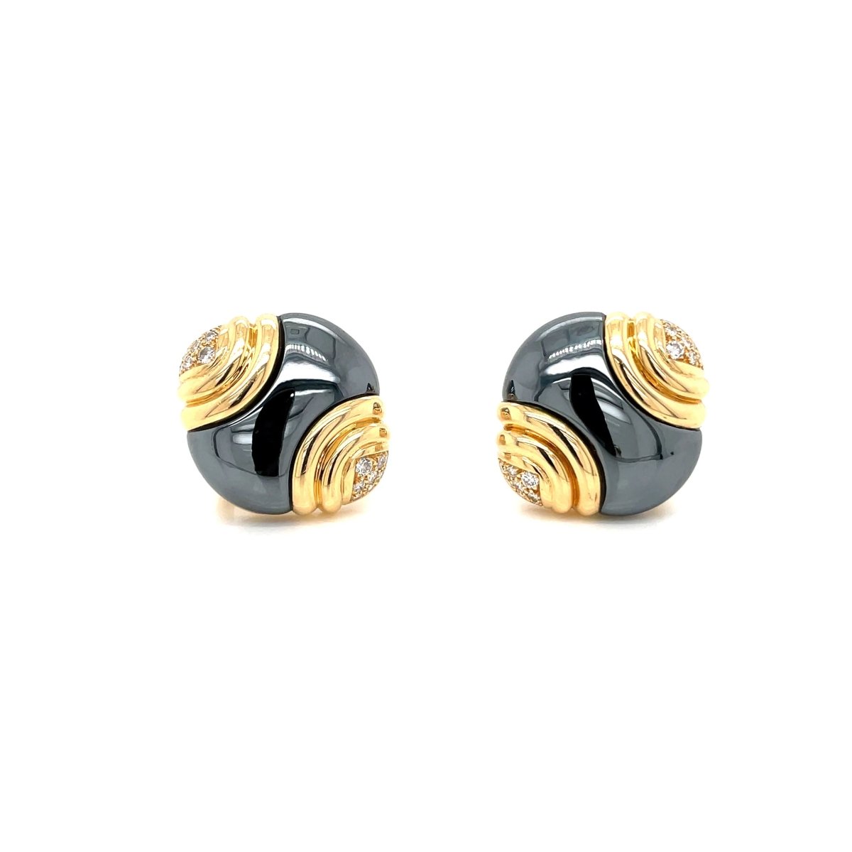 Boucles d'oreilles Bulgari en or jaune 18 carats avec diamants et hématite - Castafiore