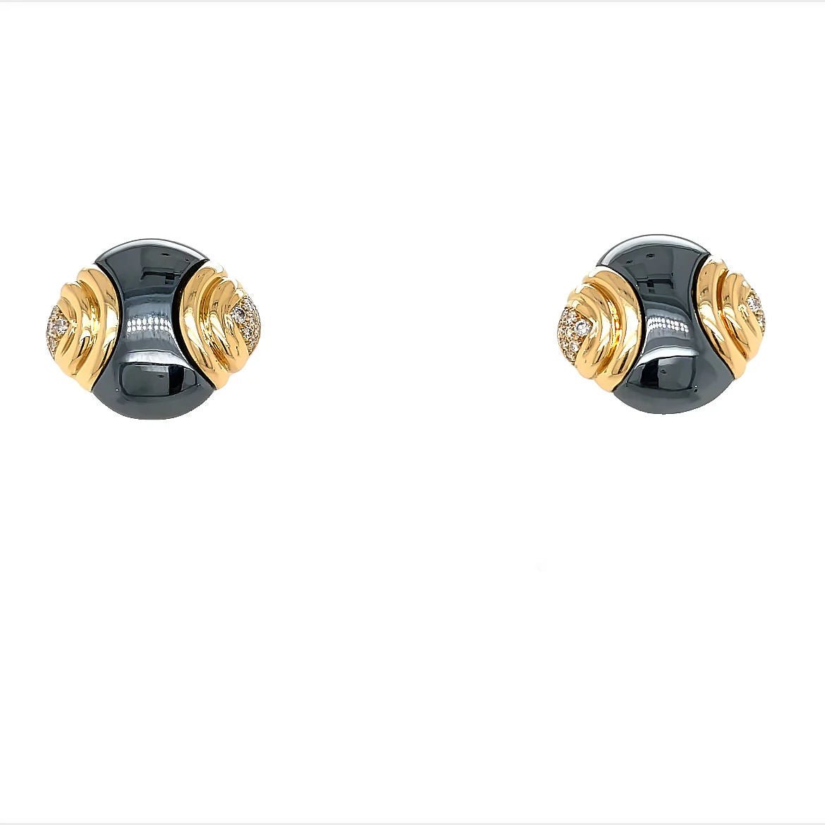 Boucles d'oreilles Bulgari en or jaune 18 carats avec diamants et hématite - Castafiore