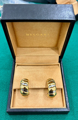 Boucles d'oreilles Bulgari Tubogas en or et acier inoxydable - Castafiore