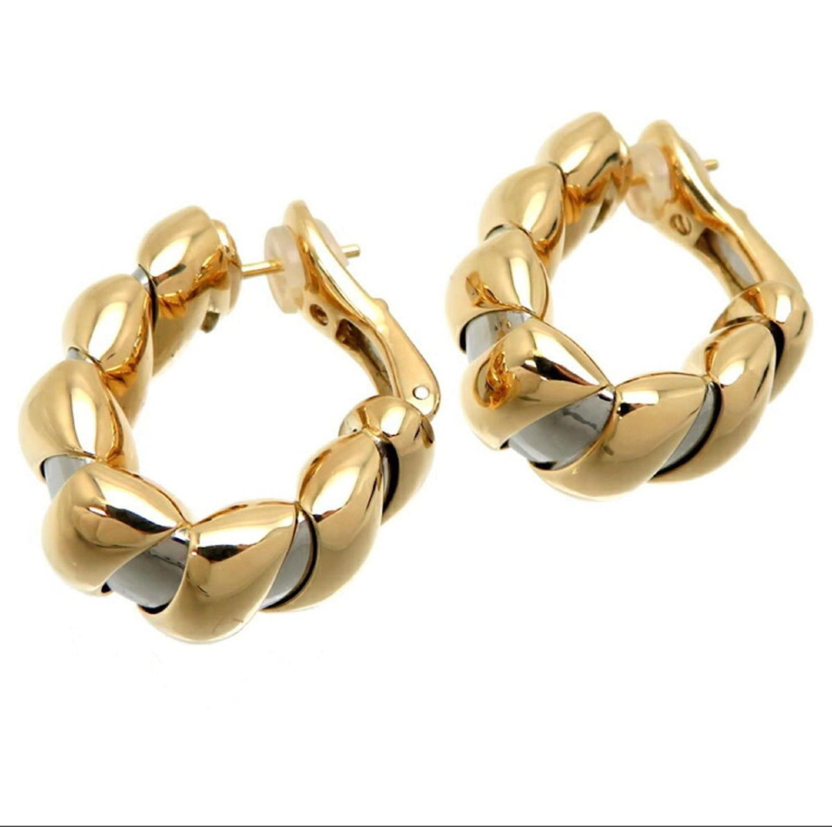Boucles d'oreilles Bulgari Tubogas en or et acier inoxydable - Castafiore