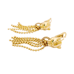 Boucles d'oreilles CARTIER Panthère en or jaune diamants tsavorites et onyx - Castafiore